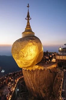 Typically Asian Gallery: Mount Kyaiktiyo (Golden Rock) at twilight, Mon State, Myanmar (Burma), Asia