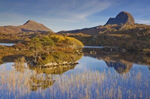 Images Dated 17th October 2009: Two mountains of Suilven and Canisp from Loch Druim Suardalain, Sutherland