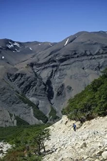 Hiker Gallery: Mountains of the Torres del Paine range in Torres del Paine National Park, Patagonia