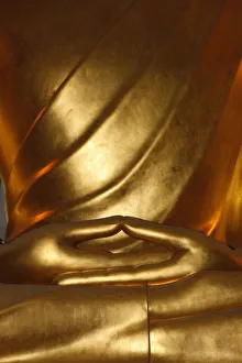 Detail of mudra, Buddha statue, Paris, France, Europe Detail of mudra, Buddha statue, Paris, France, Europe