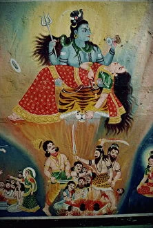 Images Dated 25th February 2008: Mural of Shiva and his consort Parvati, India, Asia