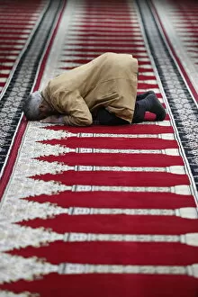 Muslim praying in Prayer Hall in Amman airport, Amman, Jordan, Middle East