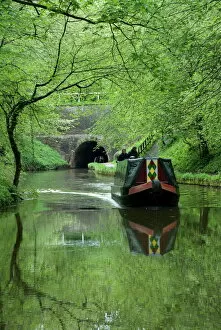 Narrow boat cruising the Llangollen Canal, England, United Kingdom, Europe
