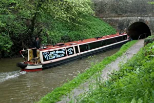 Tunnel Gallery: Narrow boat entering a tunnel, Llangollen Canal, England, United Kingdom, Europe