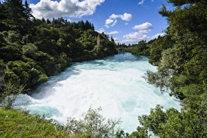 Narrow chasm leading in the Huka falls on the Waikato River, Taupo, North Island Narrow chasm leading in the Huka falls on the Waikato River, Taupo, North Island