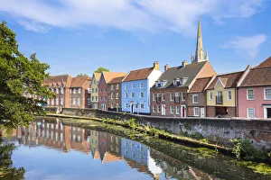 Narrow street Quayside and bright painted houses by the River Wensum, Norwich, Norfolk, East Anglia, England Narrow street Quayside and bright painted houses by the River Wensum, Norwich, Norfolk, East Anglia, England