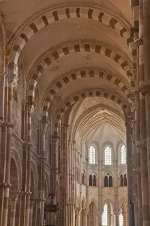 Stereotypically French Gallery: The nave of Basilique Sainte-Marie-Madeleine, Vezelay, Yonne, Burgundy, France, Europe