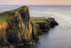 Neist Point and Lighthouse bathed in evening light, Isle of Skye, Highland