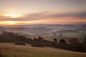 Newlands Corner view at dawn, near Guilford, Surrey Hills, North Downs Newlands Corner view at dawn, near Guilford, Surrey Hills, North Downs