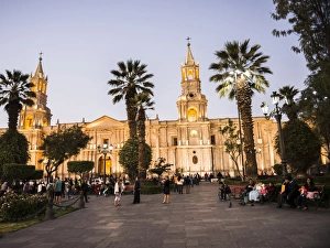 Night at Basilica Cathedral of Arequipa (Basilica Catedral), Plaza de Armas, UNESCO Night at Basilica Cathedral of Arequipa (Basilica Catedral), Plaza de Armas, UNESCO