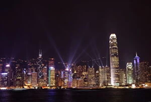 Far East Collection: Nightly sound and light show over Hong Kong Island skyline, Hong Kong, China, Asia