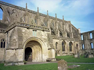 Norman arch and flying buttresses, Malmesbury Abbey, Malmesbury, Wiltshire Norman arch and flying buttresses, Malmesbury Abbey, Malmesbury, Wiltshire