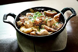 Octopus and shrimps in casserole, Fuerteventura, Canary Islands, Spain, Europe Octopus and shrimps in casserole, Fuerteventura, Canary Islands, Spain, Europe