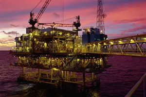 Oil Rig Print at Dusk, Gulf of Thailand