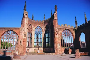 Prints of Old Cathedral (Bombed in 2nd World War), Coventry, Warwickshire, UK Warwickshire Prints: Old Cathedral Print, Coventry