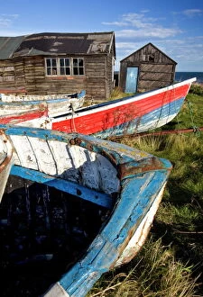 Huts Gallery: Old fishing boats and delapidated fishermens huts, Beadnell, Northumberland
