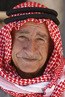 Human Face Gallery: Old Jordanian man wearing a keffiyah scarf, Petra, Jordan, Middle East