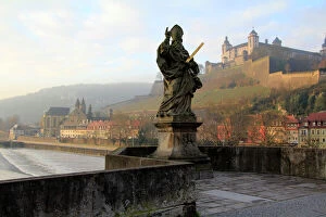 Plinth Collection: Old Main Bridge over River Main and Fortress Marienberg behind, Wurzburg