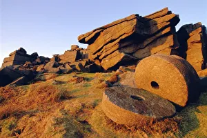 Old millstones, Peak District National Park, Stanard Edge, Derbyshire, England Old millstones, Peak District National Park, Stanard Edge, Derbyshire, England
