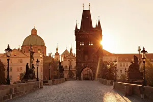 Old Town Bridge Tower and Charles Bridge at sunrise, UNESCO World Heritage Site, Prague, Bohemia, Czech Republic Old Town Bridge Tower and Charles Bridge at sunrise, UNESCO World Heritage Site, Prague, Bohemia, Czech Republic