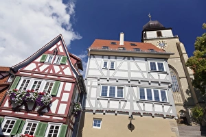 Old town with half-timbered houses and Stiftskirche Church, Herrenberg, Boblingen District, Baden Wurttemberg, Germany Old town with half-timbered houses and Stiftskirche Church, Herrenberg, Boblingen District, Baden Wurttemberg, Germany