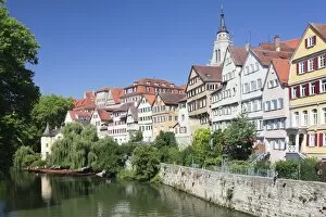Images Dated 2nd August 2011: Old town with Holderlinturm tower Stiftskirche church reflecting in the River Neckar, Tubingen