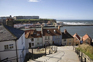 Old Town and River Esk harbour from steps on East Cliff, with West Cliff beyond Old Town and River Esk harbour from steps on East Cliff, with West Cliff beyond