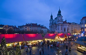 Old Town Square at Christmas time and St. Nicholas church, Prague, Czech Republic, Europe Old Town Square at Christmas time and St. Nicholas church, Prague, Czech Republic, Europe