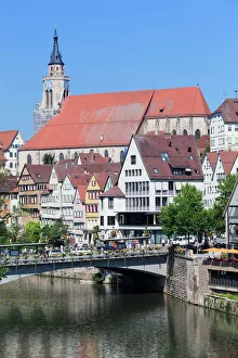 German Culture Gallery: Old town with Stiftskirche Church and the Neckar River, Tubingen, Baden Wurttemberg, Germany, Europe