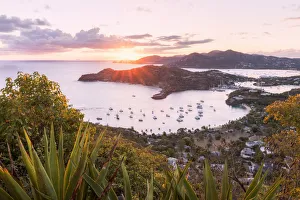 Overview of English Harbour from Shirley Heights at sunset, Antigua, Antigua and Barbuda Overview of English Harbour from Shirley Heights at sunset, Antigua, Antigua and Barbuda