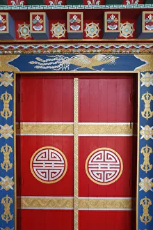 Pagoda door, Temple of the Thousand Buddhas, Dashang Kagyu Ling congregation, La Boulaye Pagoda door, Temple of the Thousand Buddhas, Dashang Kagyu Ling congregation, La Boulaye