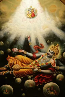 Details Gallery: Painting in the London ISKCON Hindu temple of Mahavishnu, London, England, United Kingdom
