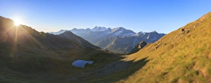 Panorama of Cima Presanella at dawn seen from Monte Tonale, Valcamonica, border Lombardy Panorama of Cima Presanella at dawn seen from Monte Tonale, Valcamonica, border Lombardy