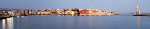 Panoramic of the old Venetian port and lighthouse during the blue hour, Chania, Crete Panoramic of the old Venetian port and lighthouse during the blue hour, Chania, Crete