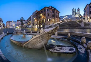 Places Of Worship Gallery: Panoramic of Piazza di Spagna (Spanish Steps), Barcaccia fountain and Trinita dei Monti
