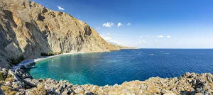 Panoramic view of white sand beach of Glyka Nera and crystal sea, Hora Sfakion, Crete island, Greek Islands, Greece Panoramic view of white sand beach of Glyka Nera and crystal sea, Hora Sfakion, Crete island, Greek Islands, Greece