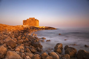 Paphos Castle with rocky shoreline, Paphos harbour, Cyprus, Mediterranean, Europe Paphos Castle with rocky shoreline, Paphos harbour, Cyprus, Mediterranean, Europe