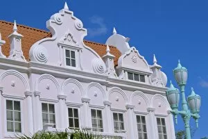 Dutch Colonial Architecture Collection: Pastel facade of mock Dutch colonial building, Oranjestad, Aruba, Antilles