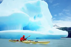 Kayaking Gallery: Person kayaking near floating icebergs, Lago Gray (Lake Gray), Torres del Paine National Park