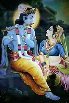 Music Gallery: Picture of Hindu gods Krishna and Rada, India, Asia