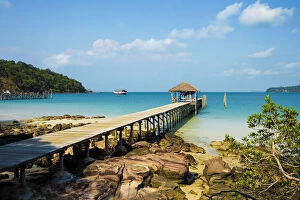 Cambodian Culture Collection: Pier at the beautiful white sand beach on this holiday island, Saracen Bay, Koh Rong