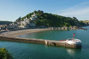 Looe Pier and Lighthouse Print, Cornwall Coast