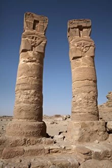 Gebel Barkal and the Sites of the Napatan Region Collection: Pillars at the Temple of Amun below the holy mountain of Jebel Barkal