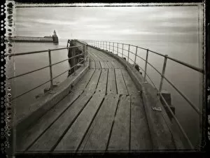 Jetty Gallery: Pinhole camera image of view along timber walkway of Blyth Pier towards lighthouse