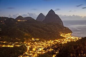 Illumination Collection: The Pitons and Soufriere at night, St. Lucia, Windward Islands, West Indies