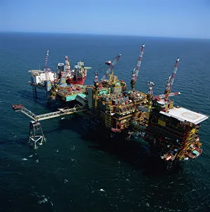 Platform and drilling rigs, Morecambe Bay gas field, England, United Kingdom, Europe Platform and drilling rigs, Morecambe Bay gas field, England, United Kingdom, Europe
