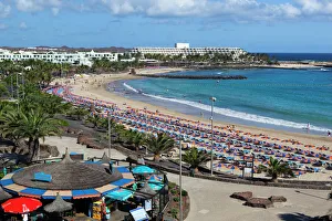 Prints of Playa de las Cucharas, Costa Teguise, Lanzarote, Canary Islands, Spain, Atlantic, Europe Spain Prints: Lanzarote's Playa de las Cucharas Print