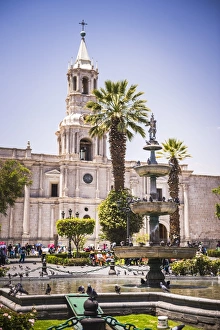 Plaza de Armas fountain and Basilica Cathedral of Arequipa, UNESCO World Heritage Site Plaza de Armas fountain and Basilica Cathedral of Arequipa, UNESCO World Heritage Site