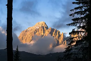 Popera group mountains at sunrise viewed from Passo Monte Croce di Comelico Popera group mountains at sunrise viewed from Passo Monte Croce di Comelico