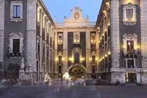 Porta Uzeda at dusk, Catania, Sicily, Italy, Europe